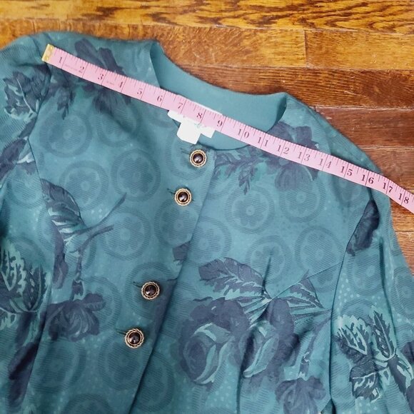 Vintage 90s Dark Green Moody Bohemian Cottagecore Button Down Blouse - Picture 9 of 14